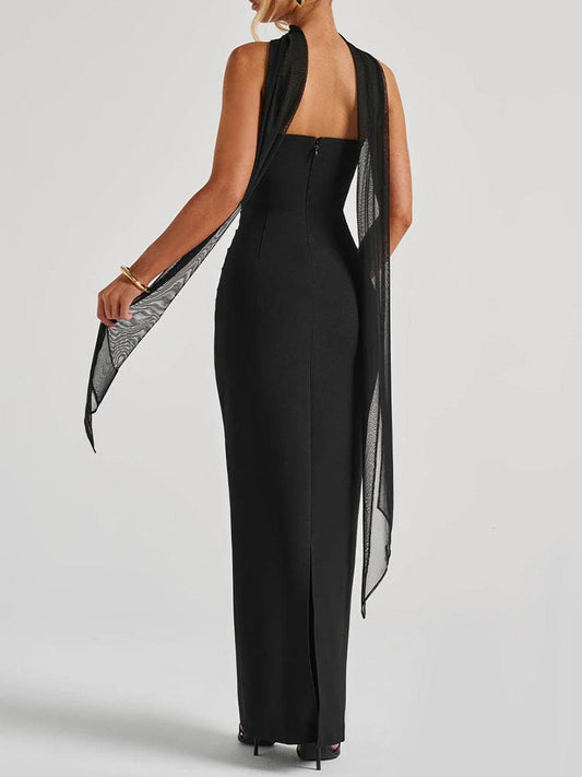 Black Waist-tucked Maxi-top Dress