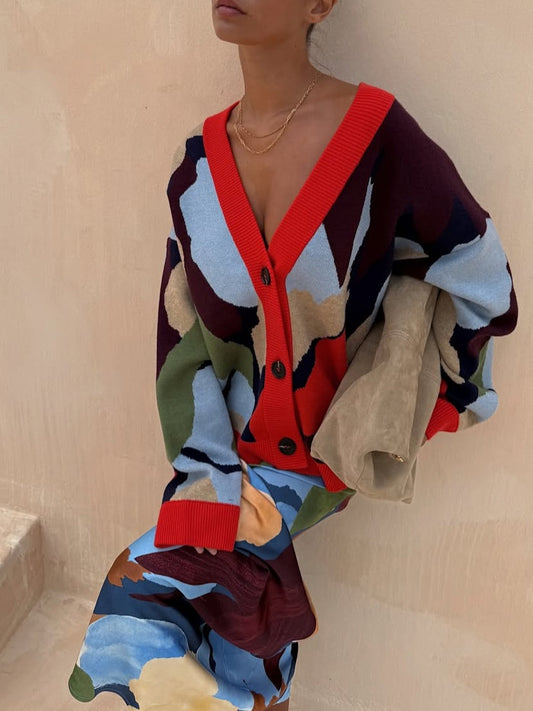 Abstract Geometric Pattern Knitted Jacket