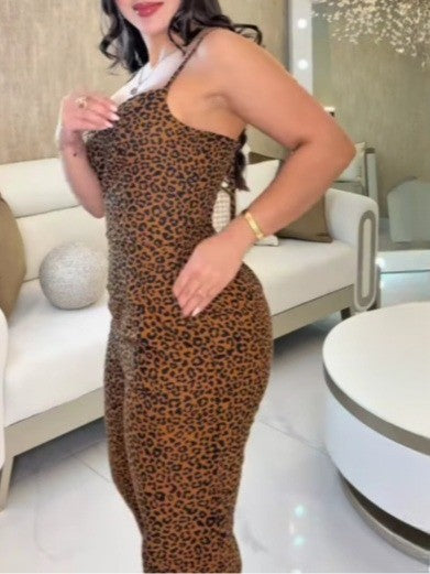 Leopard Print Suspender Jumpsuit